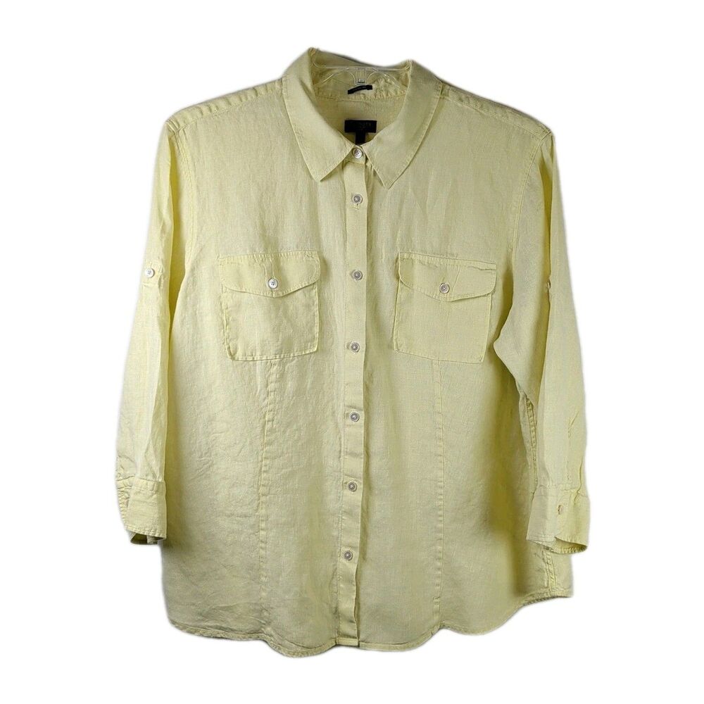 Talbots Pure Irish Linen Womens Blouse - Size 2X - Celery Yellow-Green Coastal